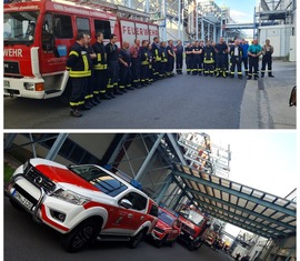 Öffentliche und Betriebsfeuerwehr üben eng miteinander verknüpft.