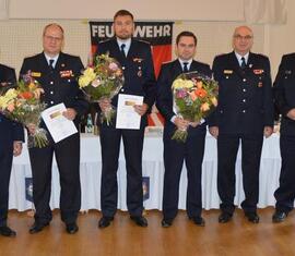 Jan von Bergen (FF Potsdam (P)), Tim Harder (FF Petershagen(MOL)), Frank Mehlow (FF Sacro), ausgezeichnet mit dem Ehrenzeichen des Kreis&shy;feuerwehr&shy;verbandes Spree-Neiße e.V.