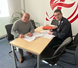 Jahresgespräch zwischen Robert Buder (rechts, KFV SPN) und René Kubisch (links Feuersozietät)