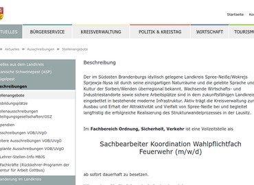 Stellenausschreibung Sachbearbeiter Koordination Wahlpflichtfach Feuerwehr